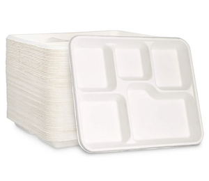 10"x 8" - 5 Compartment Sugarcane Thali Plate, 125 pack