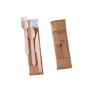 Wrapped Wooden Cutlery Set - 4pcs ( Fork,Spoon,Knife and Napkin), 500 sets