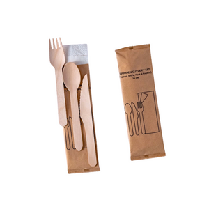 Disposable Wooden Cutlery Kit - 4pcs, 500 sets