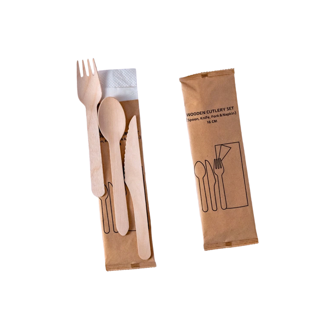 Disposable Wooden Cutlery Kit - 4pcs, 500 sets